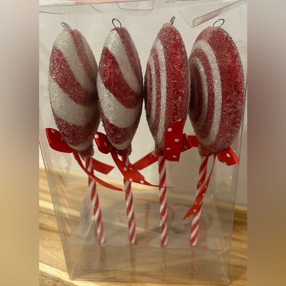 Set of 4 Candy Cane Swirl Lollipop Ornaments Christmas 8” NEW - Picture 4 of 4